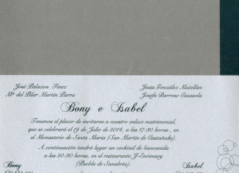Invitaci&oacute;n Bony e Isabel