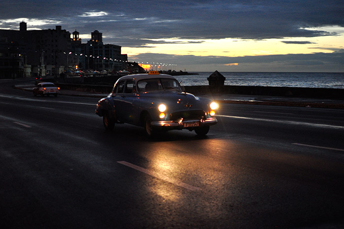 old car in havana streets in my night photography tour in cuba