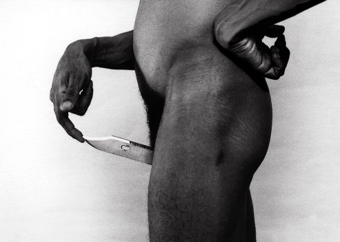 nude of a men with a knife by rene pena